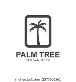 summer beach logo with palm tree and waves  paradise  template vector design