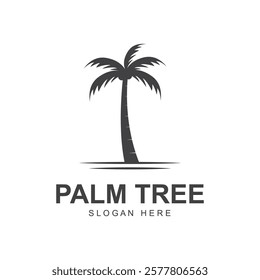 summer beach logo with palm tree and waves  paradise  template vector design