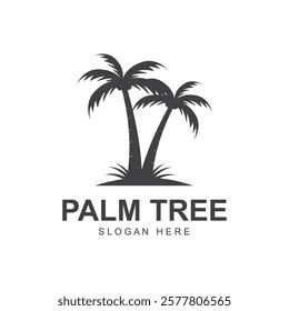 summer beach logo with palm tree and waves  paradise  template vector design