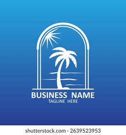 summer beach logo with palm tree logo design. paradise logo symbol design