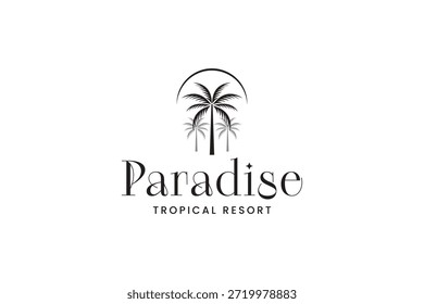 Sommerstrand-Logo mit Palmen-Logo-Design. Design des Paradies-Logo-Symbols