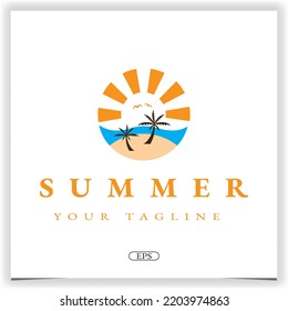 Logo de la playa de verano premium elegante plantilla vectorial eps 10