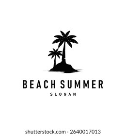summer beach logo simple minimalist design coconut tree with black minimalist silhouette with beach atmosphere illustration template concept symbol