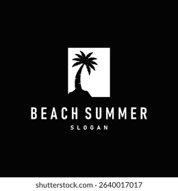 summer beach logo simple minimalist design coconut tree with black minimalist silhouette with beach atmosphere illustration template concept symbol
