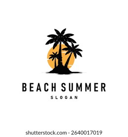 summer beach logo simple minimalist design coconut tree with black minimalist silhouette with beach atmosphere illustration template concept symbol