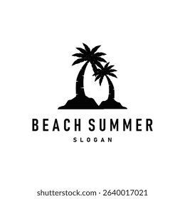 summer beach logo simple minimalist design coconut tree with black minimalist silhouette with beach atmosphere illustration template concept symbol