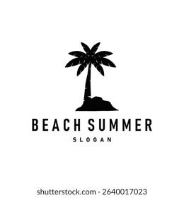 summer beach logo simple minimalist design coconut tree with black minimalist silhouette with beach atmosphere illustration template concept symbol