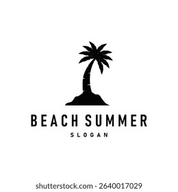 summer beach logo simple minimalist design coconut tree with black minimalist silhouette with beach atmosphere illustration template concept symbol