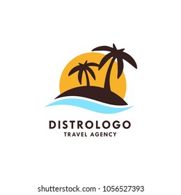 summer beach logo template with palm tee vector illustration