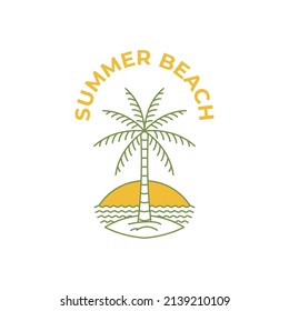 Summer beach logo vector illustration design, beach logo in line art style for design inspiration