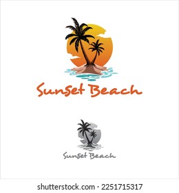 Summer Beach Logo Vector Illustration, Island in the Middle of the Sea Illustration.