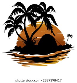 Sommerstrand Logo, Vektorgrafik. Camping , Sonnenuntergang, Palme