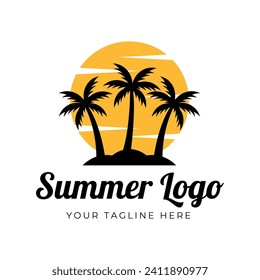 summer beach logo vector illustration. Sunset summer beach logo Vector