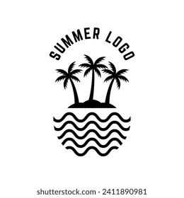 summer beach logo vector illustration. Sunset summer beach logo Vector
