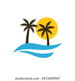 summer beach logo vector illustration. Sunset summer beach logo Vector