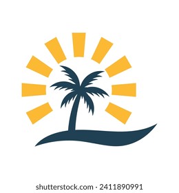 summer beach logo vector illustration. Sunset summer beach logo Vector