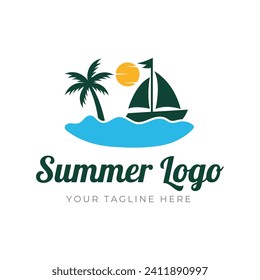 summer beach logo vector illustration. Sunset summer beach logo Vector