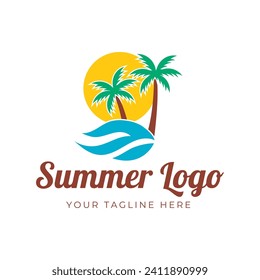 summer beach logo vector illustration. Sunset summer beach logo Vector
