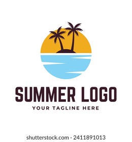 summer beach logo vector illustration. Sunset summer beach logo Vector