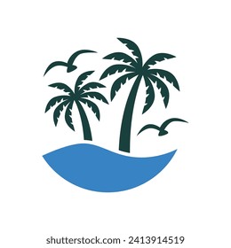 summer beach logo vector illustration. Sunset summer beach logo Vector
