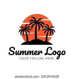 summer beach logo vector illustration. Sunset summer beach logo Vector