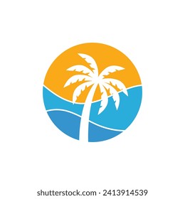 summer beach logo vector illustration. Sunset summer beach logo Vector