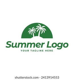 ilustración vectorial del logotipo de la playa de verano. Logo de la playa de verano de Sunset Vector