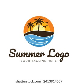 summer beach logo vector illustration. Sunset summer beach logo Vector