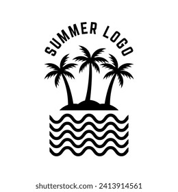 ilustración vectorial del logotipo de la playa de verano. Logo de la playa de verano de Sunset Vector