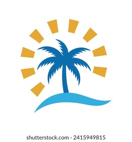 summer beach logo vector illustration. Sunset summer beach logo Vector