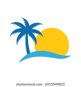 summer beach logo vector illustration. Sunset summer beach logo Vector
