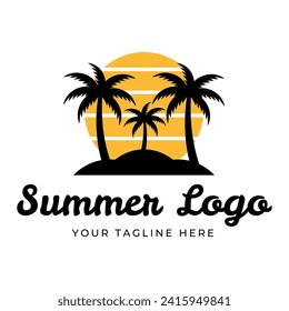 ilustración vectorial del logotipo de la playa de verano. Logo de la playa de verano de Sunset Vector
