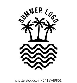 summer beach logo vector illustration. Sunset summer beach logo Vector