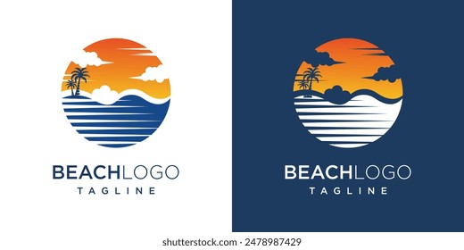 Ilustración vectorial con el logo de summer beach. diseño del logo de palm sunset sunrise beach	