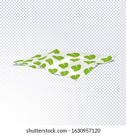 Summer beach lying blanket. Colorful cotton beach towel with green leaves isolated on a transparent background. Relax blanket on the sea, by the pool, a picnic in nature. Vector illustration