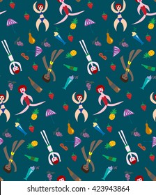 summer beach, marine seamless pattern. vector hand drawn illustration