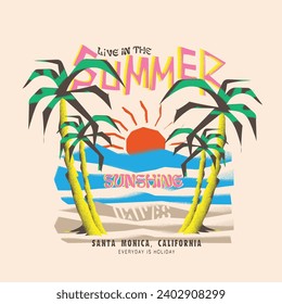 summer beach modern print design, girls, women's, beach graphic tee , tropical sunshine beach t-shirt, sweatshirt print designing - vector