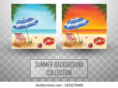 Summer beach morning and evening view background collections