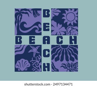 Diseño de Vector de motivo de playa de verano, impresión gráfica floral de verano, diseño de camiseta de resort tropical