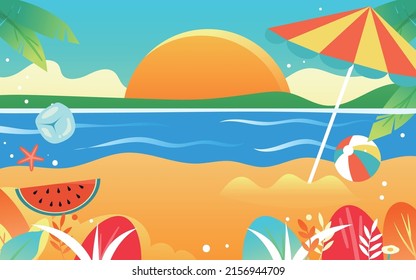 Summer beach music party, character summer seaside vacation, vector illustration