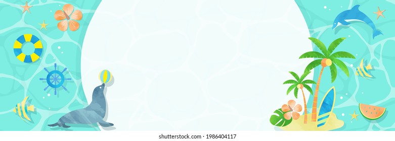 Summer Beach Nature and Sea Animals  Banners, 3:1 Longer Horizontal Position