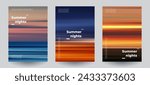 Summer beach night backgrounds set. Creative gradients in summer colors. Ocean horizon, beach and sunsets.