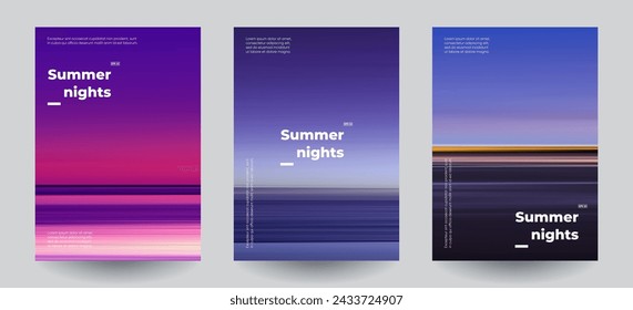 Summer beach night backgrounds set. Creative gradients in summer colors. Ocean horizon, beach and sunsets.