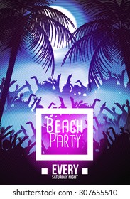 Summer Beach Night Party Flyer Template - Vector Illustration