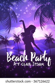 Summer Beach Night Party Flyer Template - Vector Illustration