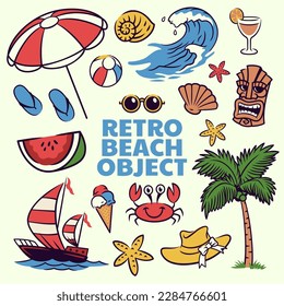 Summer Beach Object Collection in Vintage Style