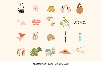 veraniego objetos de playa ilustración vector de colección de doodle
