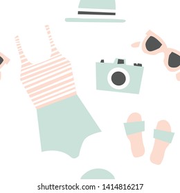 Summer beach objects seamless pattern in vector. Summertime illustration in vector