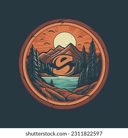 Summer beach ocean sunset and sunrise view cartoon vector illustration