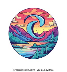 Summer beach ocean sunset and sunrise view cartoon vector illustration